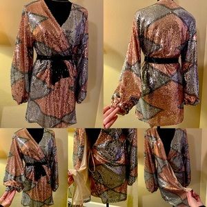 Sequined Wrap Mini Dress